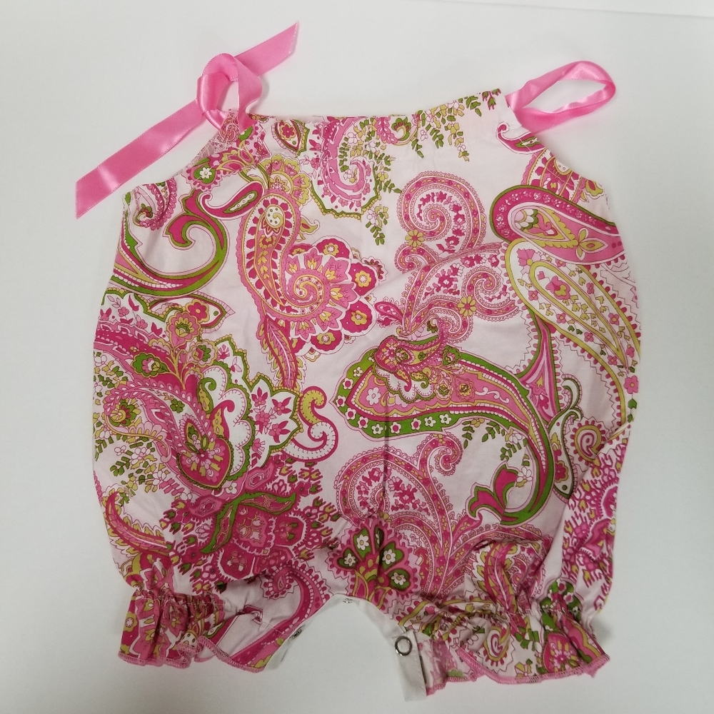 Laura Dare Romper Pink Paisley Print‎ Size 3 Months Sleeveless Straps